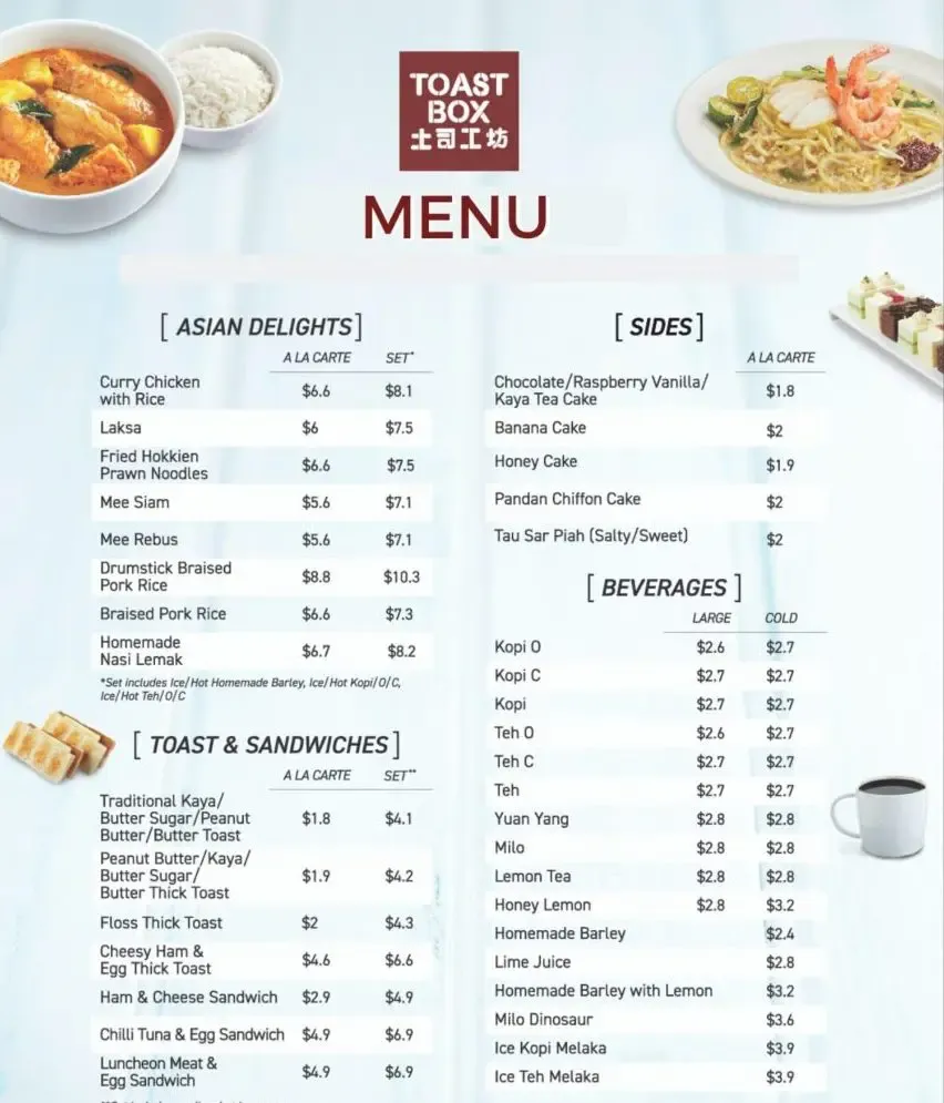 Toast Box Menu